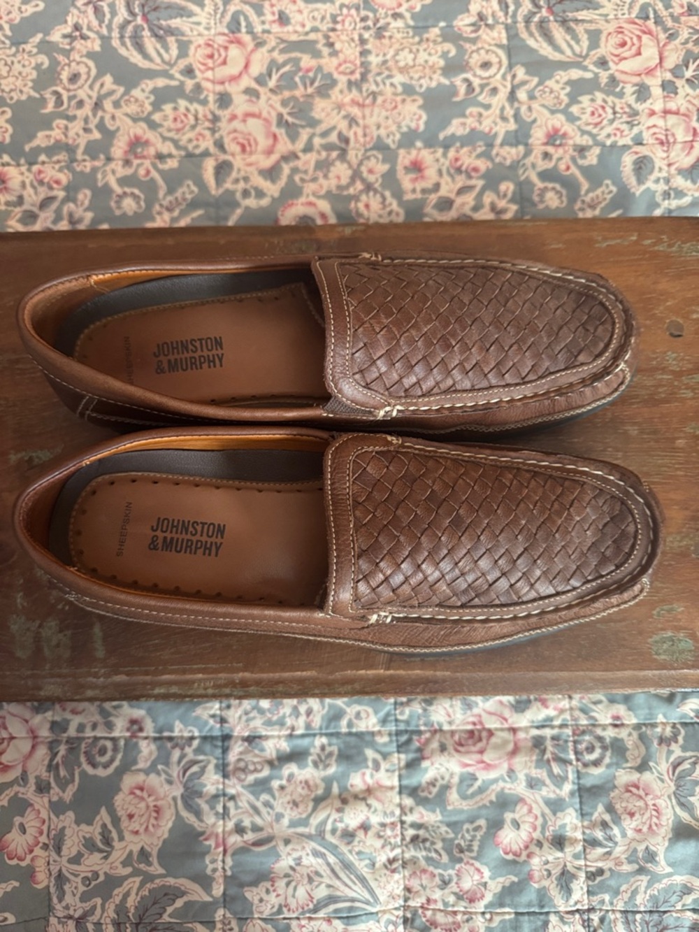 NWOT/Johnston & Murphy Brown Woven Leather Slip-On Loafers/8.5 M